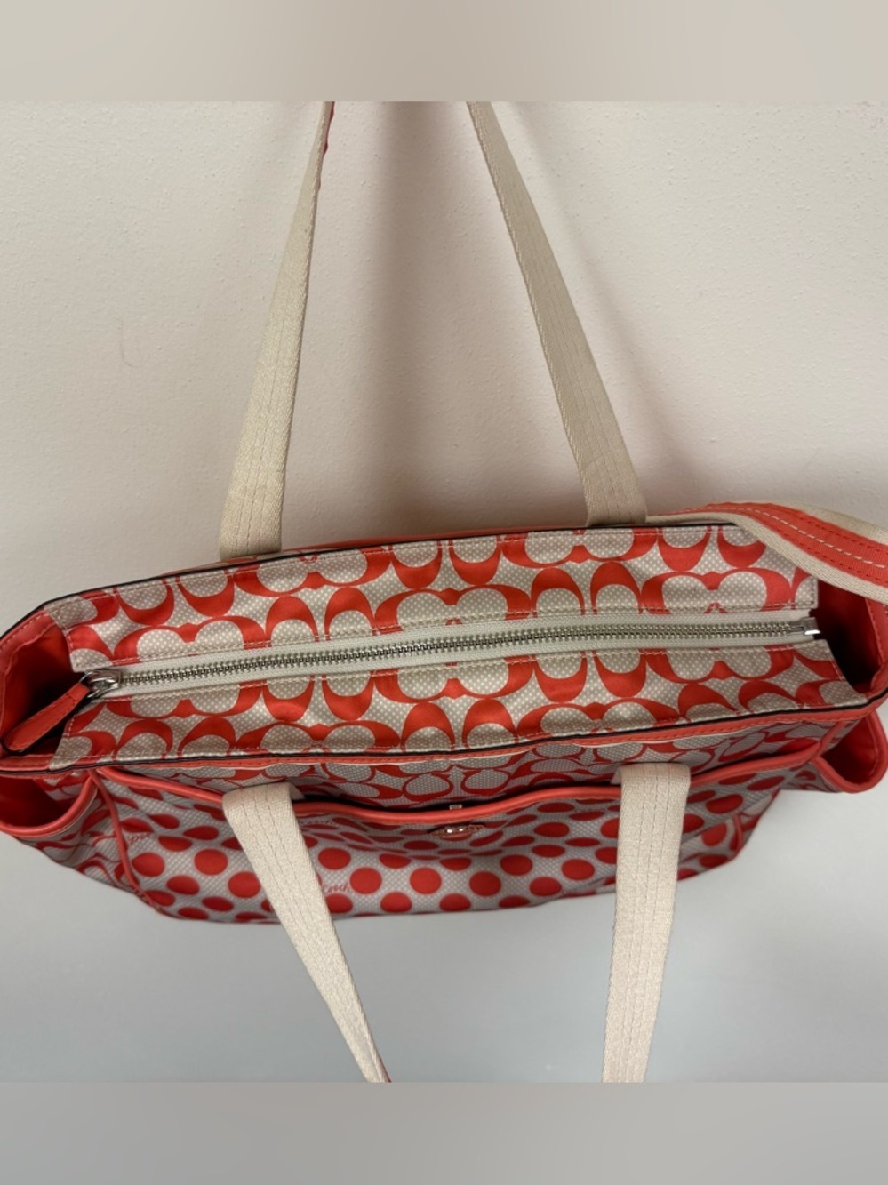 COACH Peyton Dream C Polka Dot Diaper Bag Tote, White & Orange Full Set - Rare - Picture 9 of 15